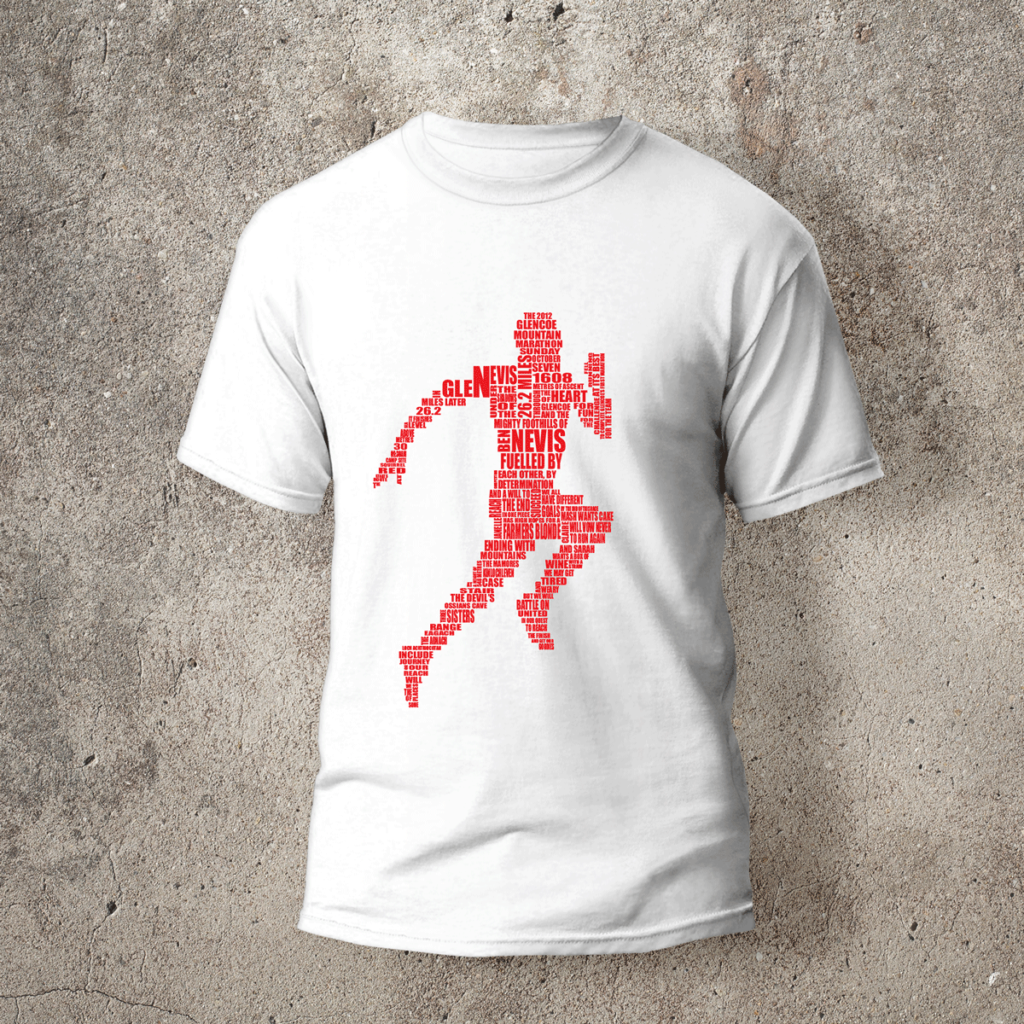 Tshirt with image of runner made up of words