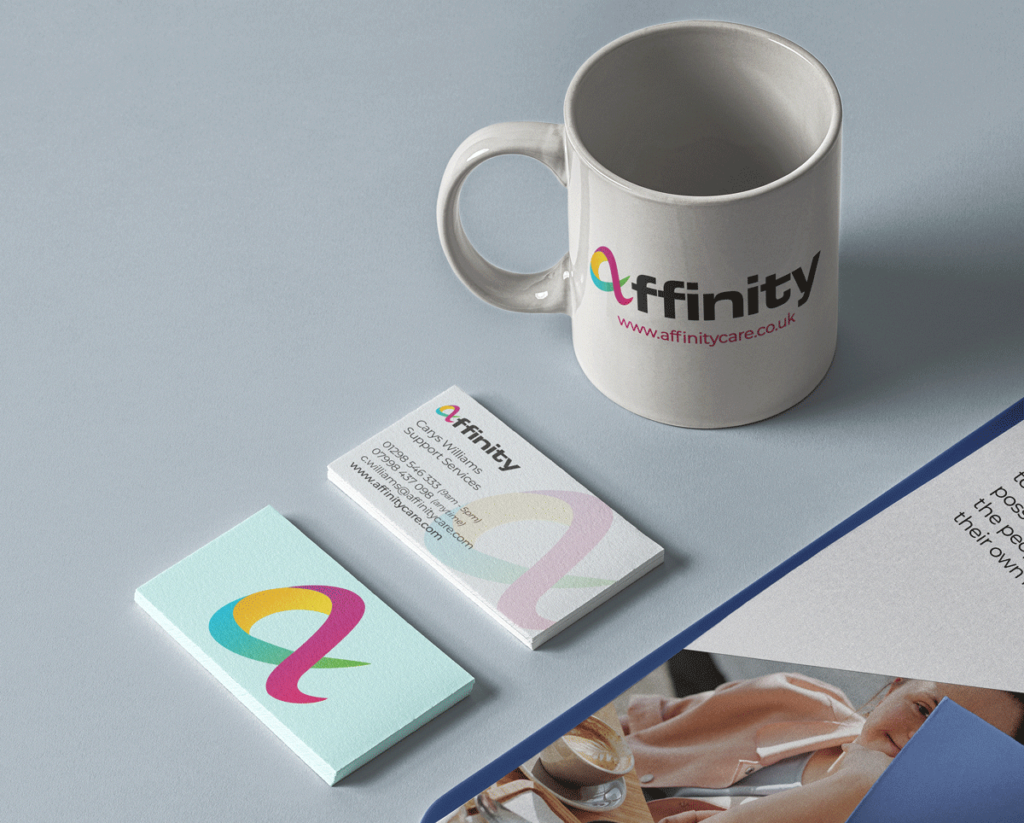 Branded business cards and mug